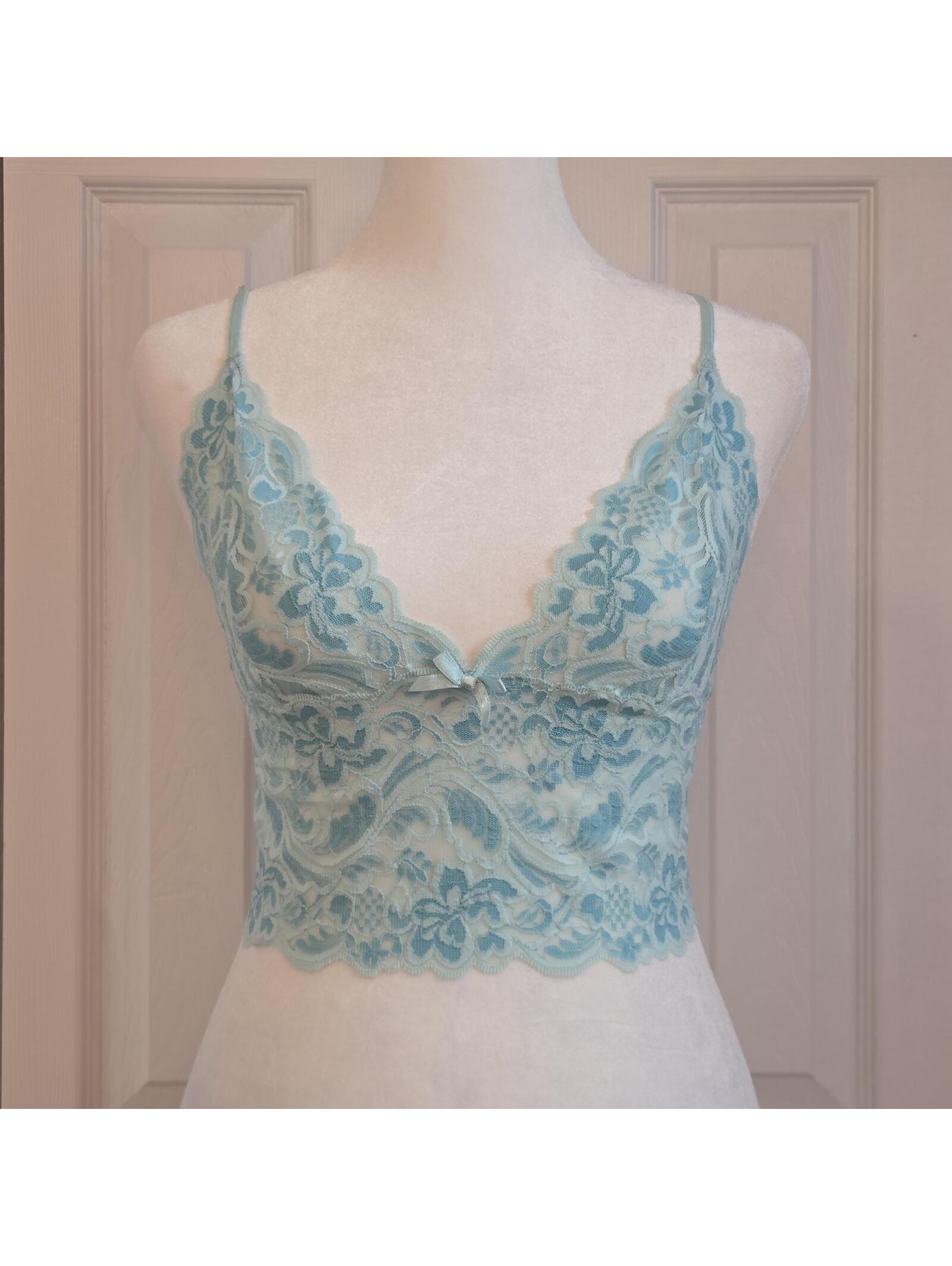 Sheer Blue Floral Lace Cami Bralette Fredericks Of Hollywood S/M Y2k Fairy Angel
